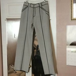 Seersucker striped pants high waist
